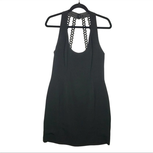 Vintage 90s Nicole Miller small 6 petite Black Scoop Neck Dress Halter cocktail - Picture 1 of 6